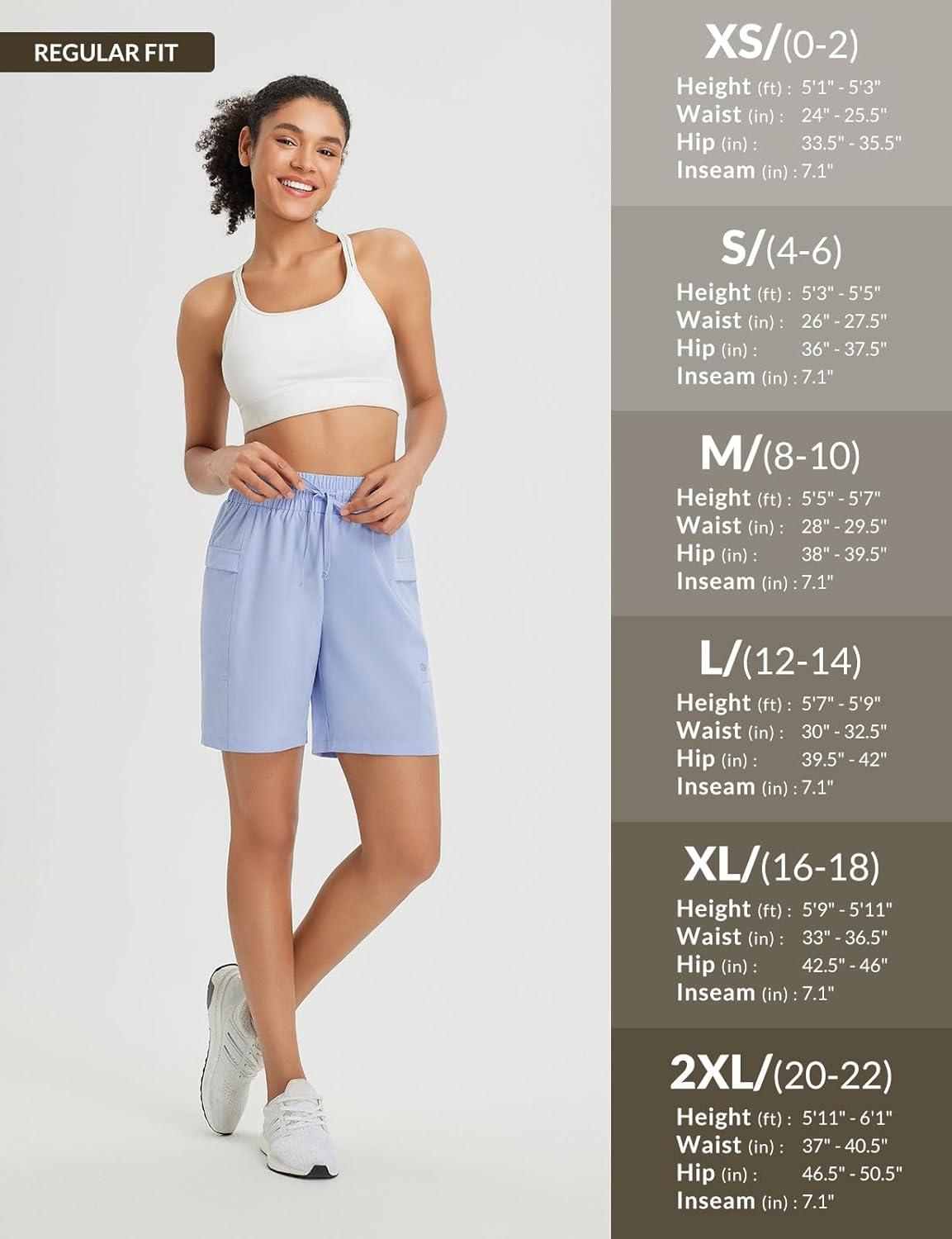 imagebaleaf Womens 7quot Athletic Shorts Quick Dry Running Workout Lightweight High Waisted Long Shorts with PocketsLight Blue