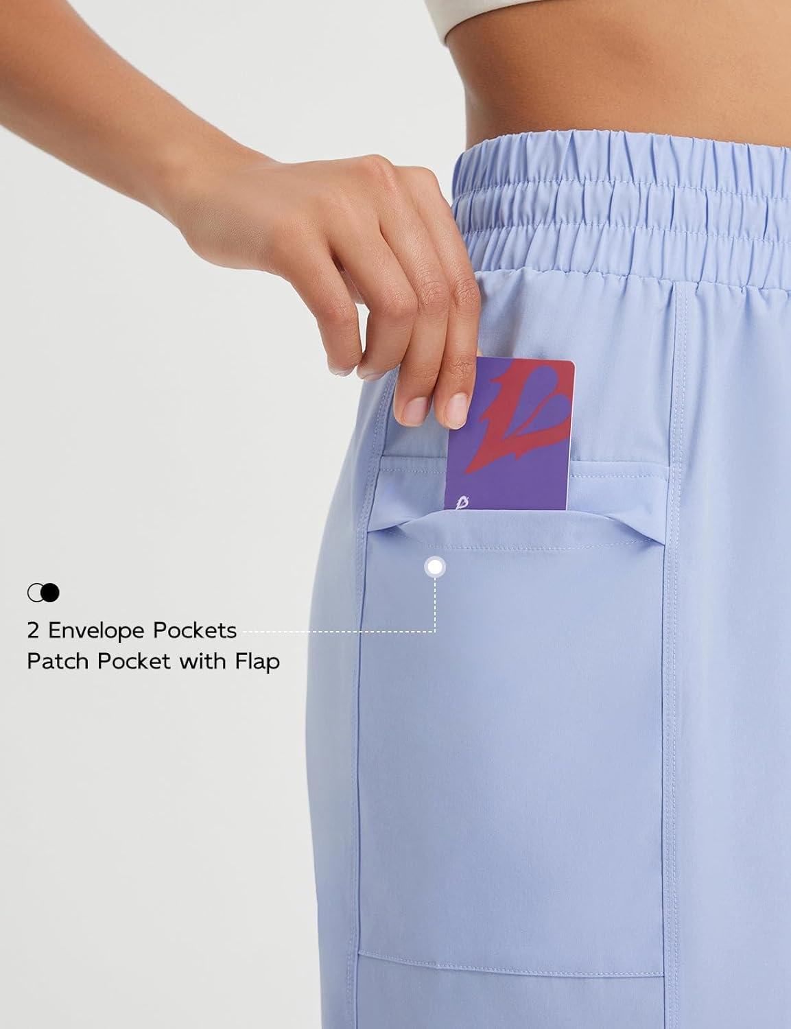 imagebaleaf Womens 7quot Athletic Shorts Quick Dry Running Workout Lightweight High Waisted Long Shorts with PocketsLight Blue