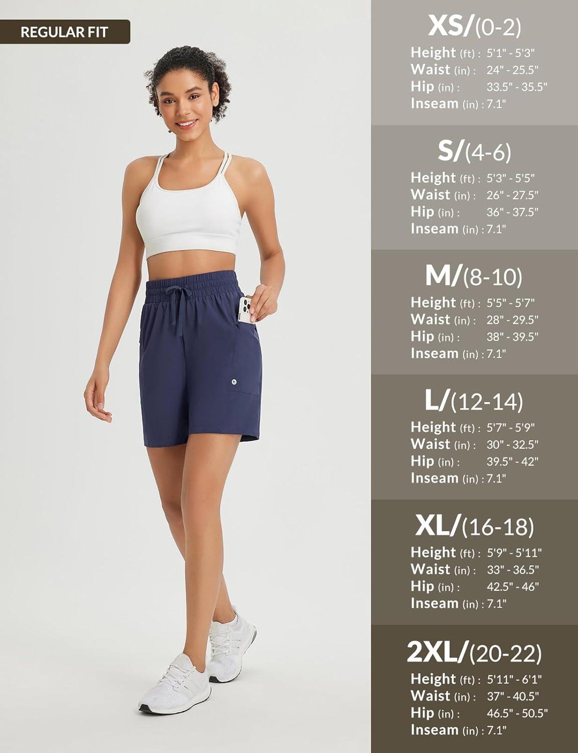imagebaleaf Womens 7quot Athletic Shorts Quick Dry Running Workout Lightweight High Waisted Long Shorts with PocketsNavy Blue