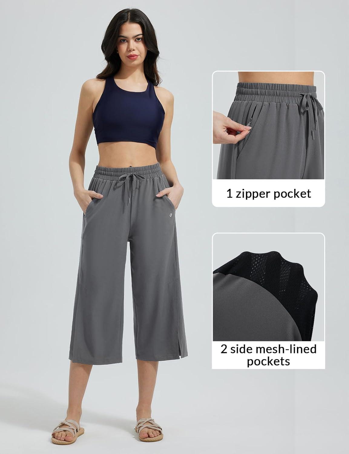 imagebaleaf Womens Capri Beach Pants Wide Leg Quick Dry Lightweight Capris UPF50 Casual Sweatpants Swim PantsDark Gray