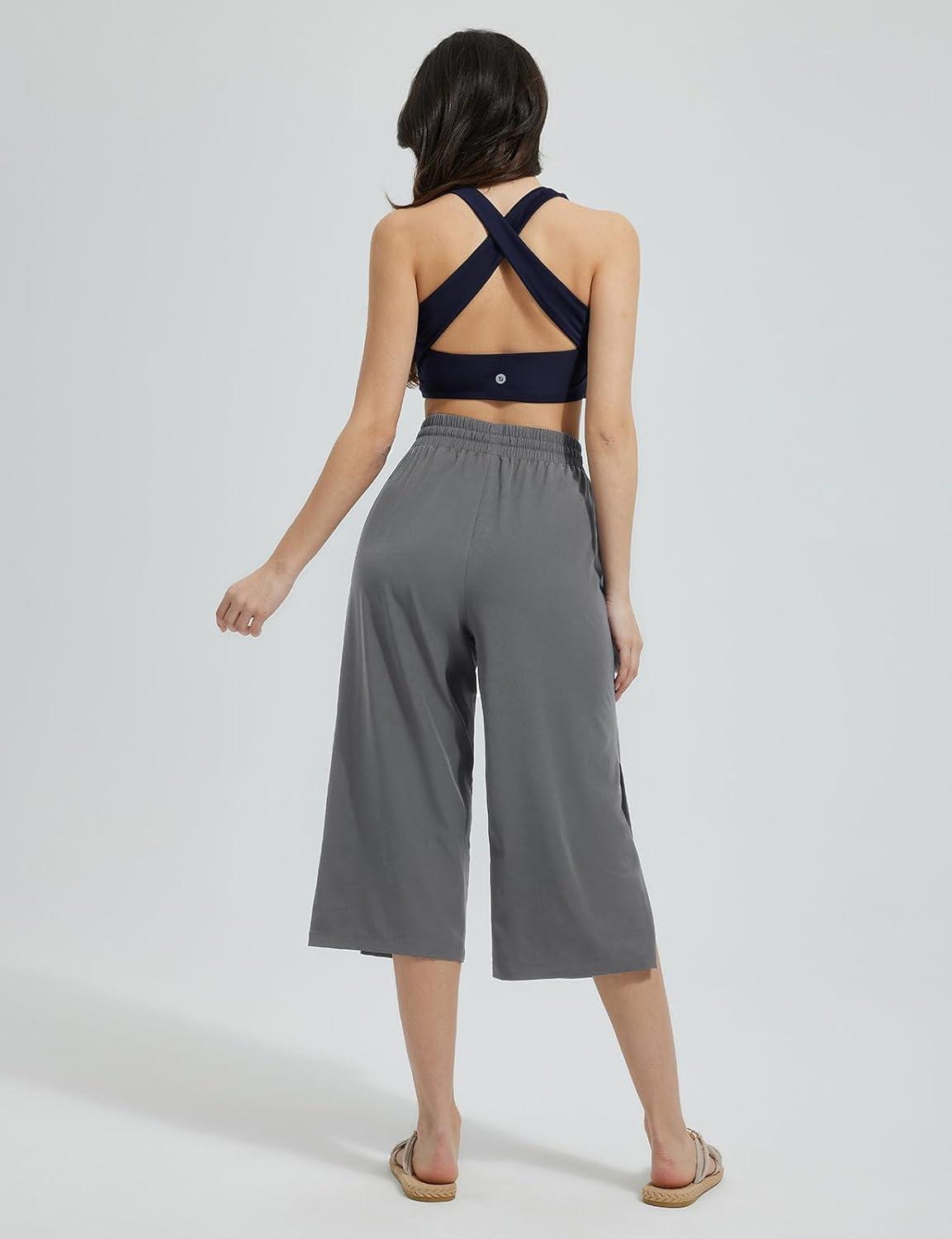 imagebaleaf Womens Capri Beach Pants Wide Leg Quick Dry Lightweight Capris UPF50 Casual Sweatpants Swim PantsDark Gray