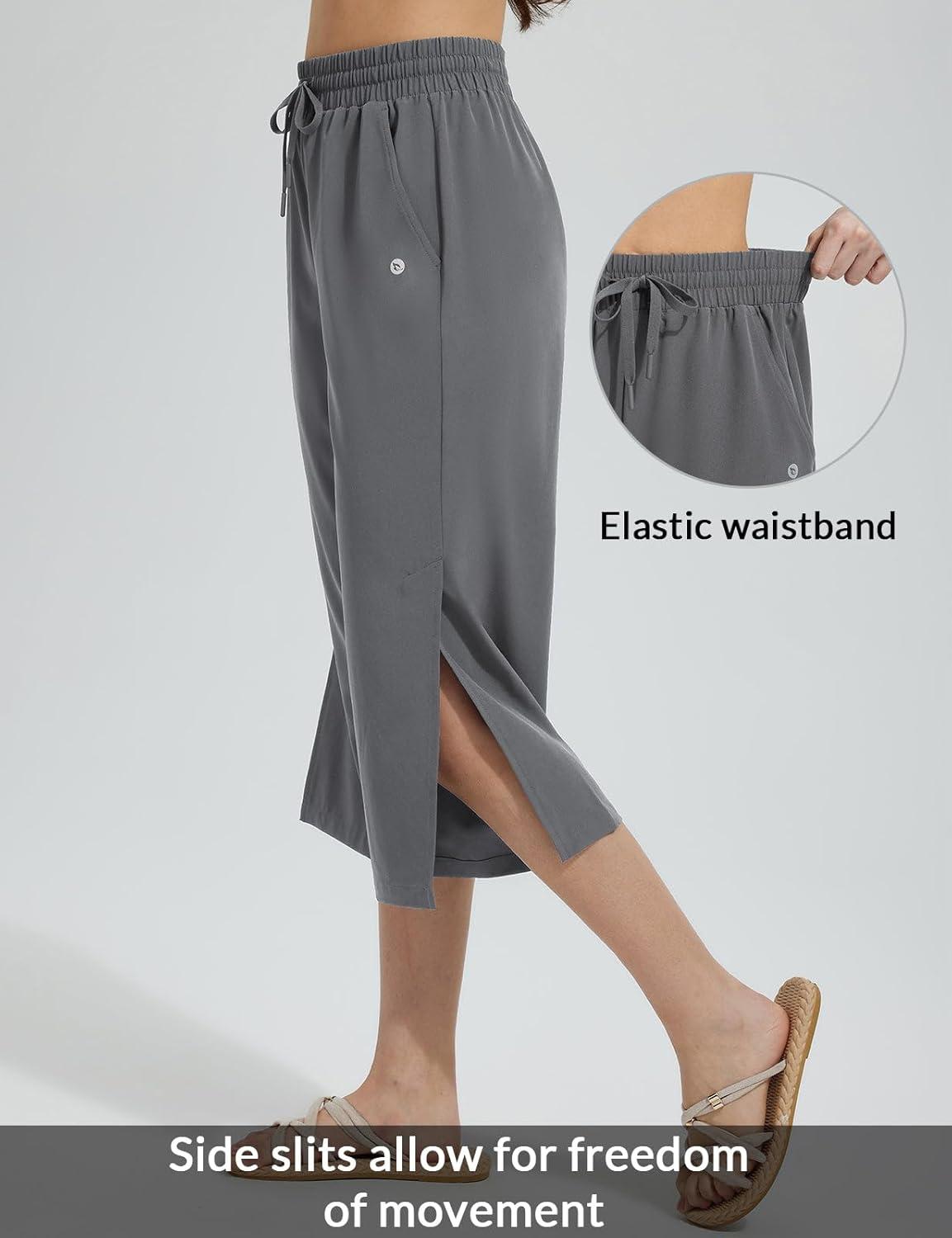 imagebaleaf Womens Capri Beach Pants Wide Leg Quick Dry Lightweight Capris UPF50 Casual Sweatpants Swim PantsDark Gray