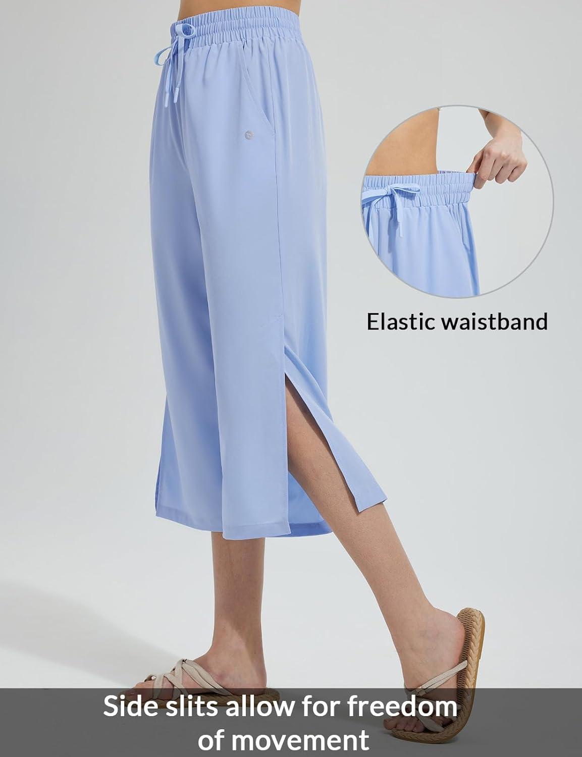 imagebaleaf Womens Capri Beach Pants Wide Leg Quick Dry Lightweight Capris UPF50 Casual Sweatpants Swim PantsLight Blue