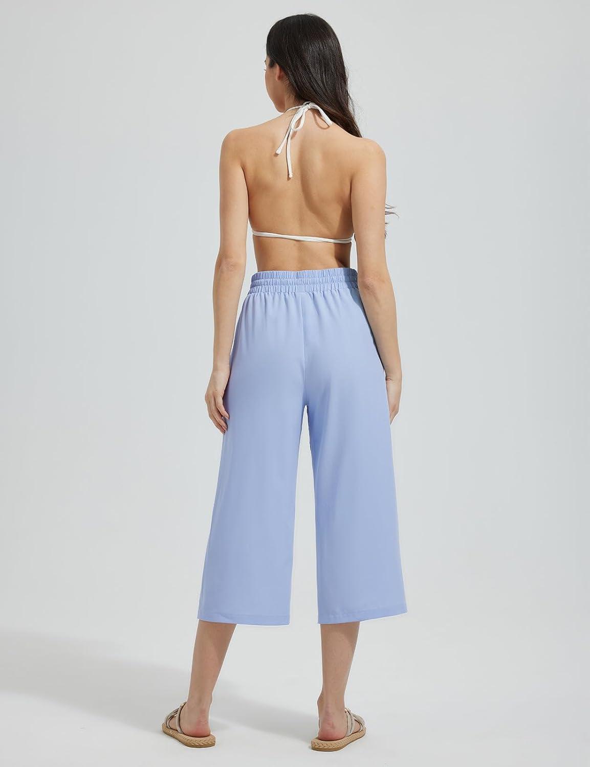 imagebaleaf Womens Capri Beach Pants Wide Leg Quick Dry Lightweight Capris UPF50 Casual Sweatpants Swim PantsLight Blue