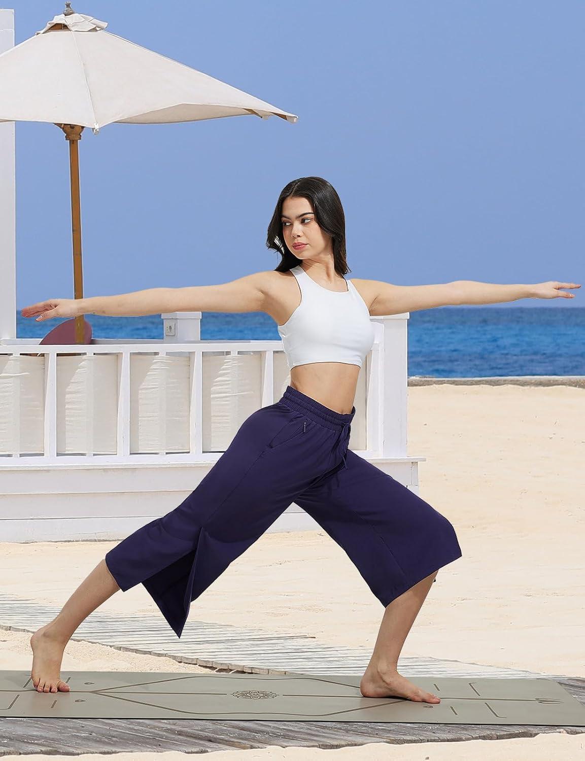 imagebaleaf Womens Capri Beach Pants Wide Leg Quick Dry Lightweight Capris UPF50 Casual Sweatpants Swim PantsNavy Blue