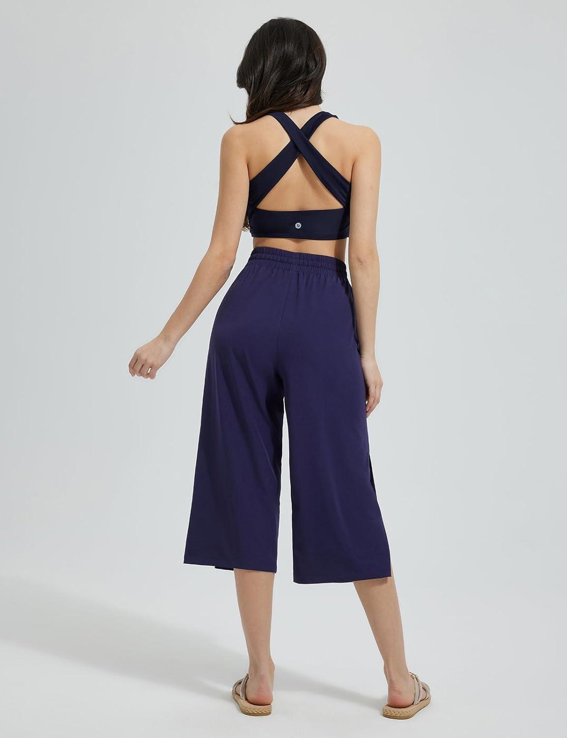 imagebaleaf Womens Capri Beach Pants Wide Leg Quick Dry Lightweight Capris UPF50 Casual Sweatpants Swim PantsNavy Blue