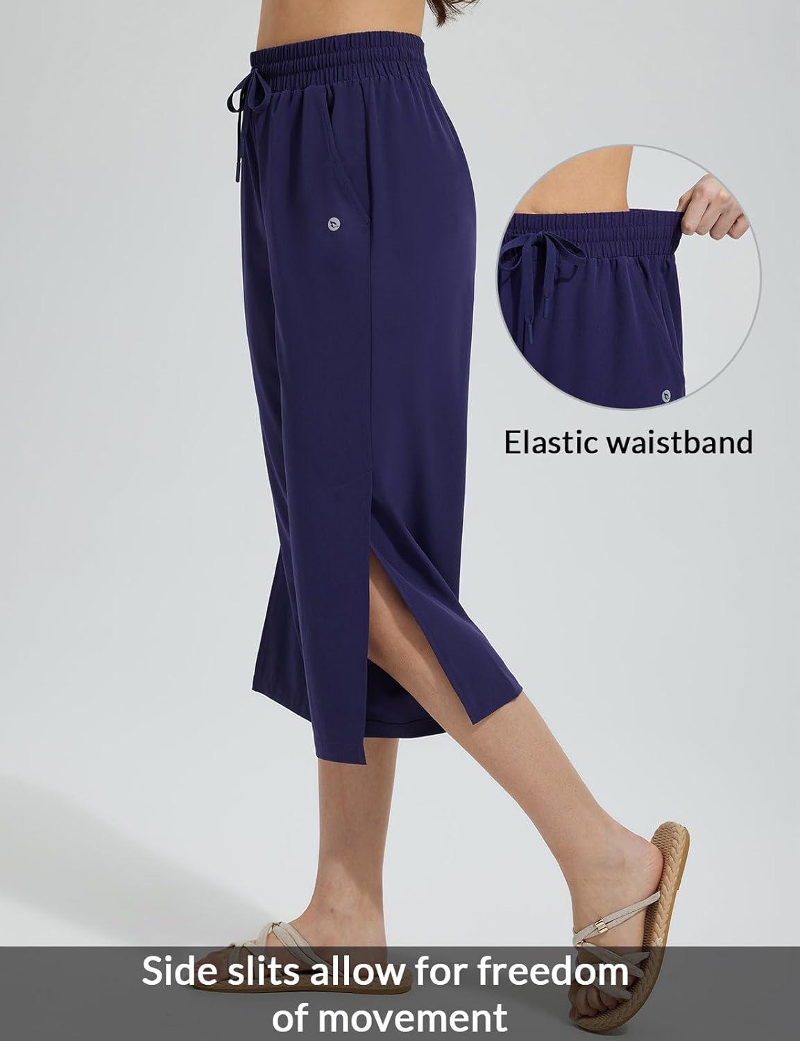 imagebaleaf Womens Capri Beach Pants Wide Leg Quick Dry Lightweight Capris UPF50 Casual Sweatpants Swim PantsNavy Blue