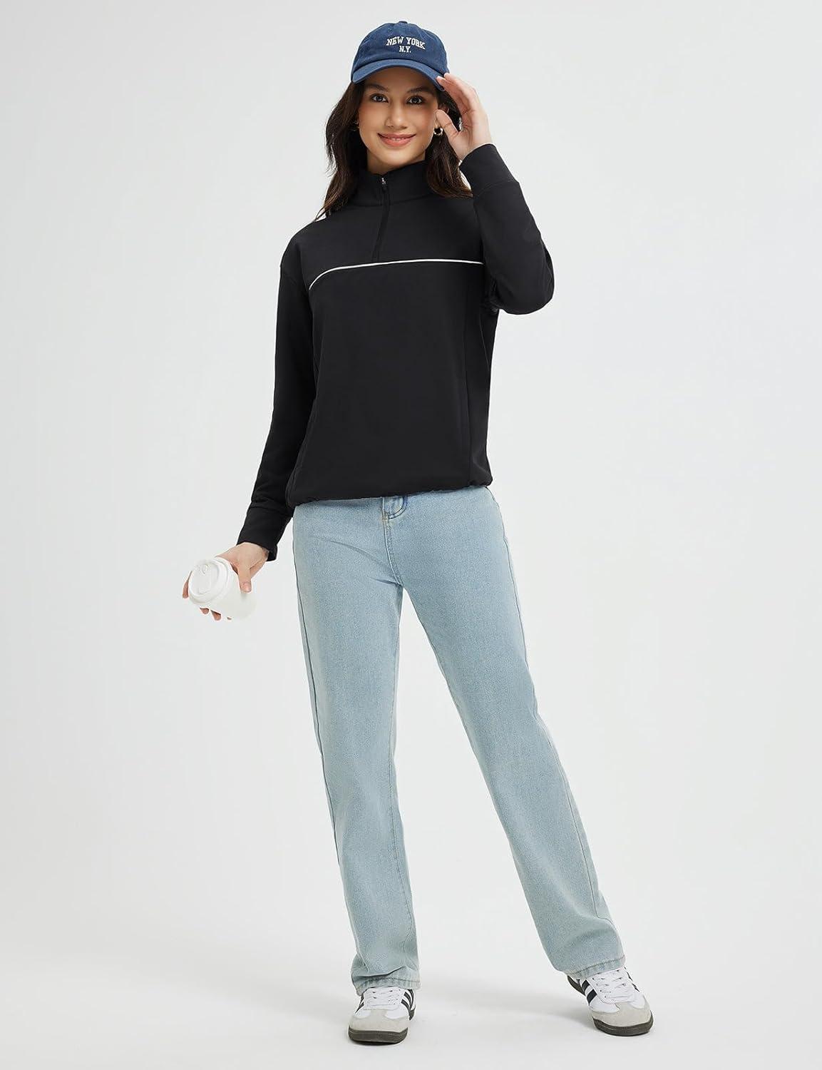 imagebaleaf Womens Fleece Golf Pullover Half Zip Running Jacket Thermal Shirts Winter Cold Weather Gear Water ResistantBlack