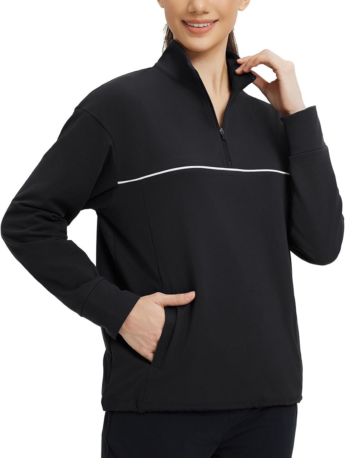 imagebaleaf Womens Fleece Golf Pullover Half Zip Running Jacket Thermal Shirts Winter Cold Weather Gear Water ResistantBlack