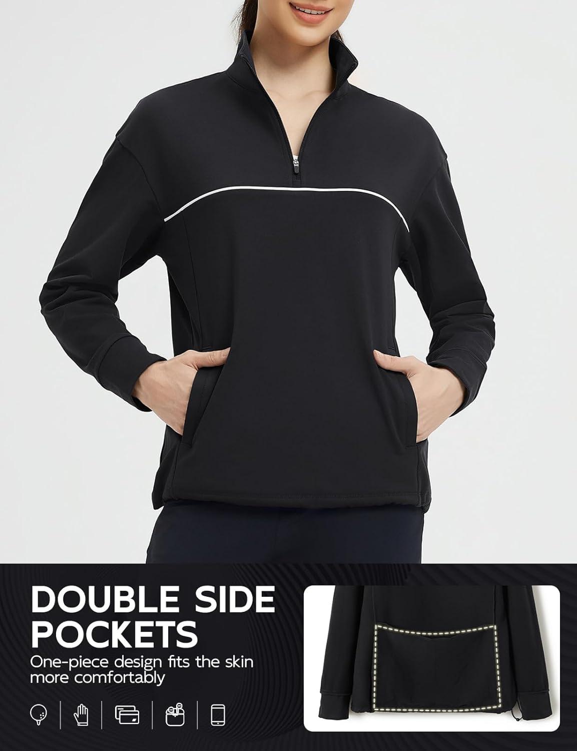 imagebaleaf Womens Fleece Golf Pullover Half Zip Running Jacket Thermal Shirts Winter Cold Weather Gear Water ResistantBlack