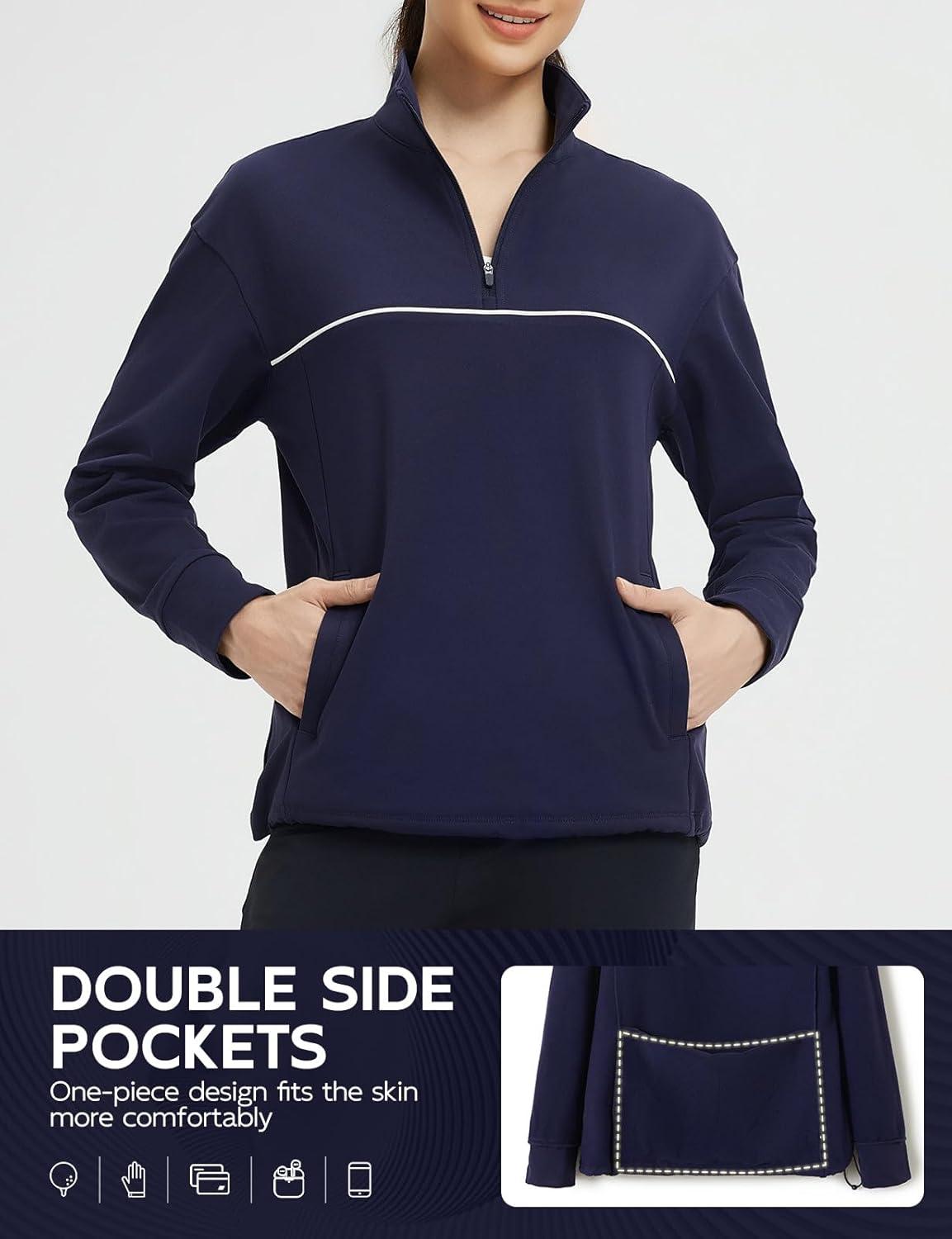imagebaleaf Womens Fleece Golf Pullover Half Zip Running Jacket Thermal Shirts Winter Cold Weather Gear Water ResistantNavy Blue