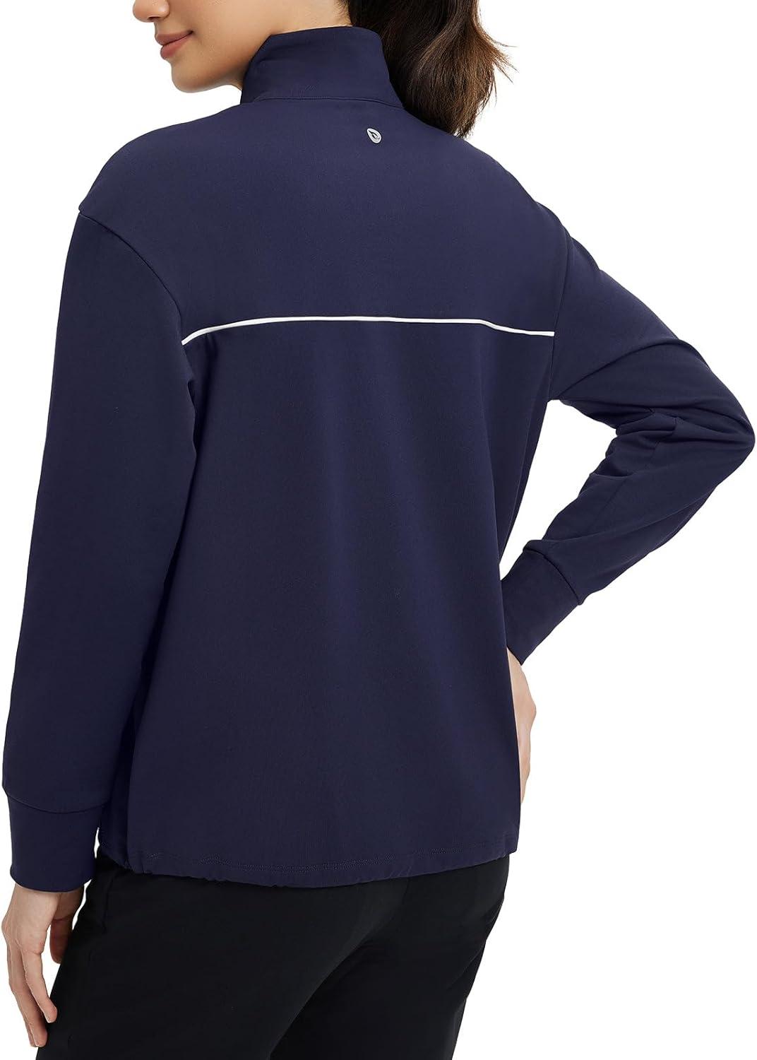 imagebaleaf Womens Fleece Golf Pullover Half Zip Running Jacket Thermal Shirts Winter Cold Weather Gear Water ResistantNavy Blue