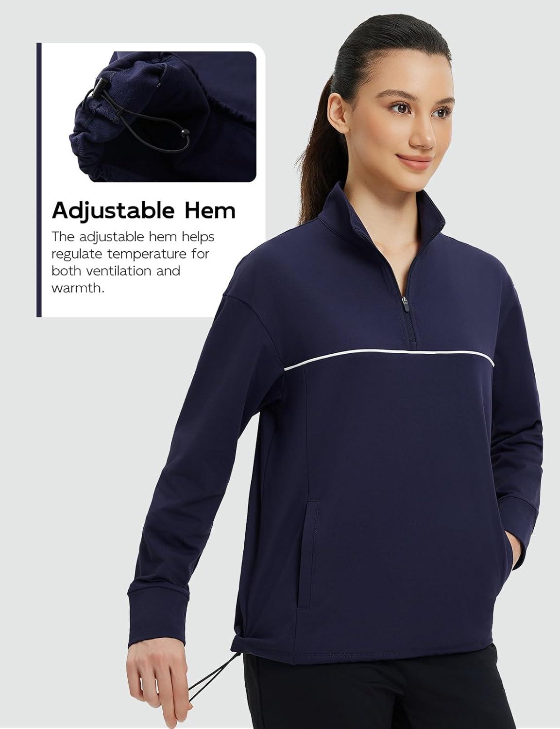 imagebaleaf Womens Fleece Golf Pullover Half Zip Running Jacket Thermal Shirts Winter Cold Weather Gear Water ResistantNavy Blue