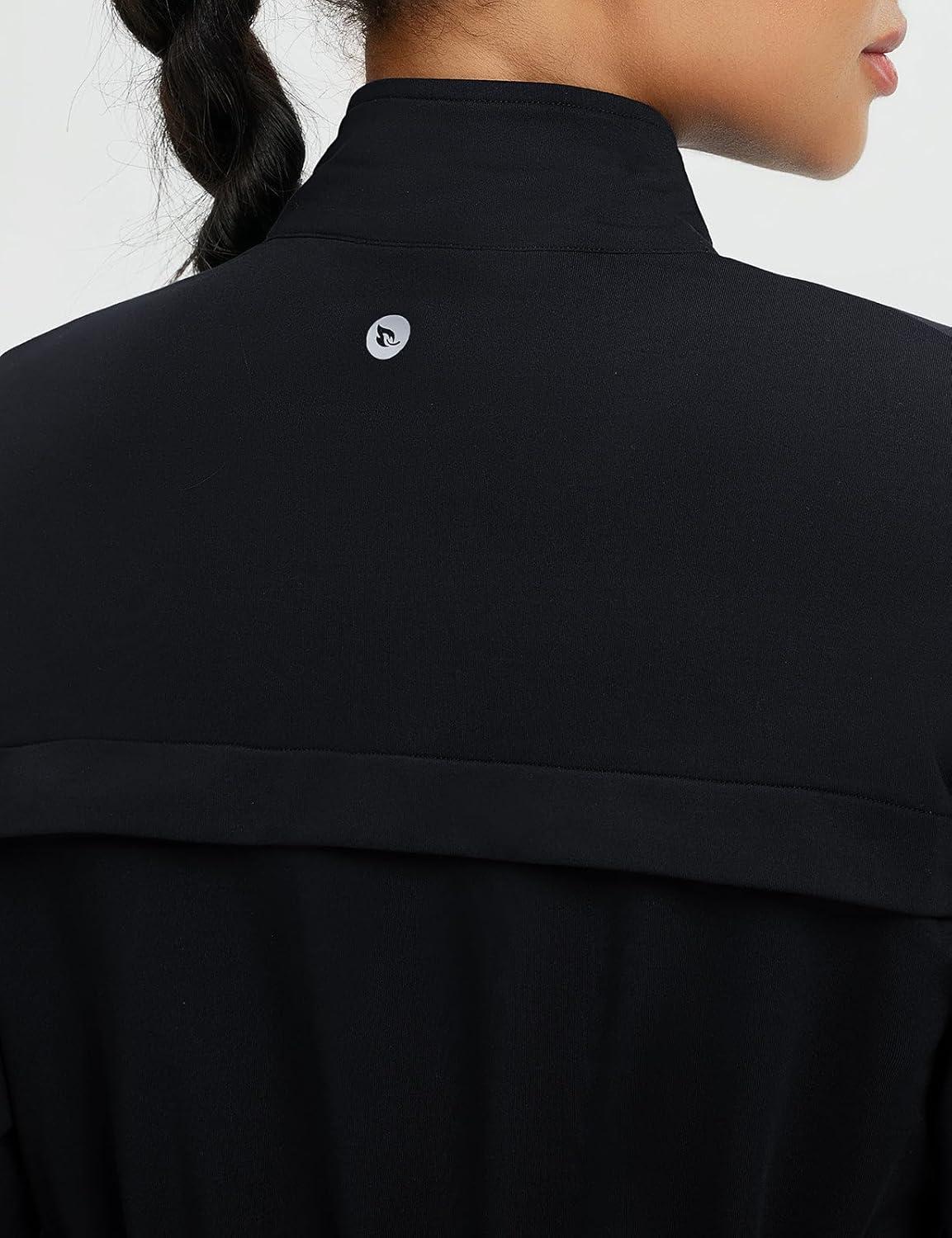 imagebaleaf Womens Fleece Lined Jacket Zip Up Lightweight Winter Coats with Zipper Pockets Warm Jackets Slim Fit Cinch WaistBlack