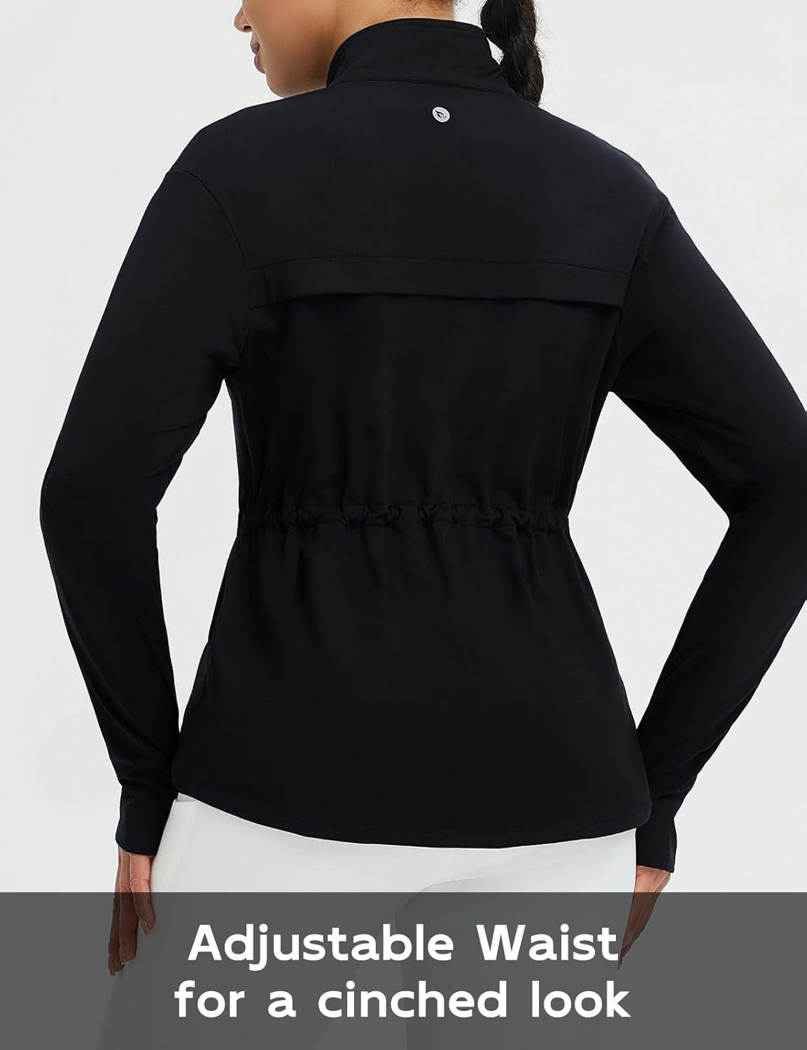 imagebaleaf Womens Fleece Lined Jacket Zip Up Lightweight Winter Coats with Zipper Pockets Warm Jackets Slim Fit Cinch WaistBlack