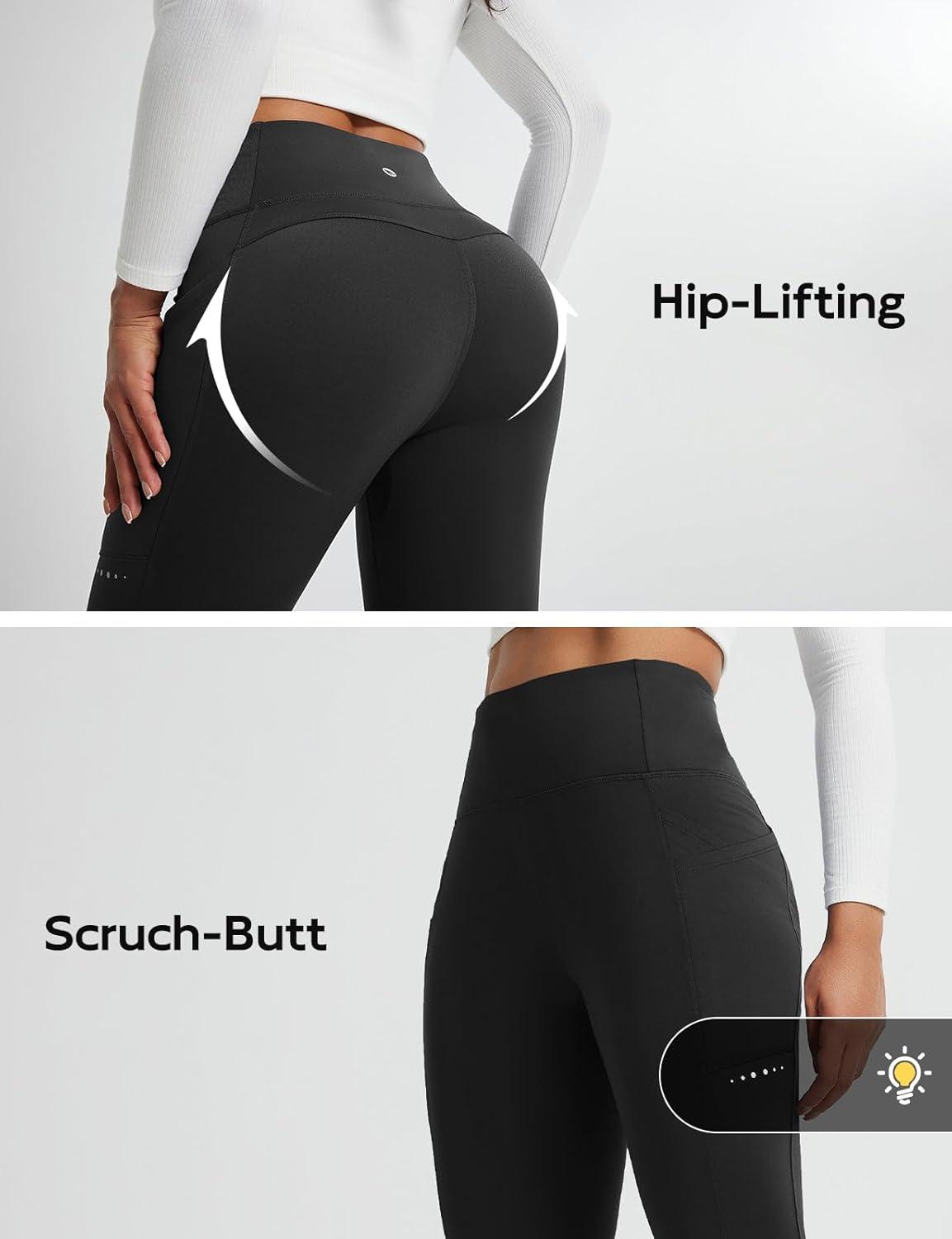 imagebaleaf Womens Fleece Lined Leggings Thermal Winter Warm Pants High Waisted Cold Weather Tights with Cross PocketsBlack