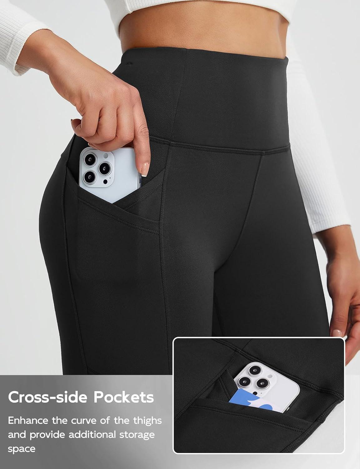 imagebaleaf Womens Fleece Lined Leggings Thermal Winter Warm Pants High Waisted Cold Weather Tights with Cross PocketsBlack