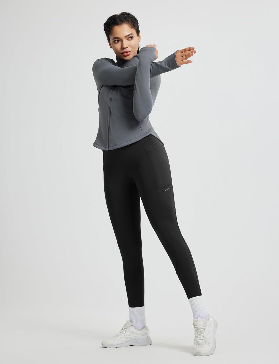 imagebaleaf Womens Fleece Lined Leggings Thermal Winter Warm Pants High Waisted Cold Weather Tights with Cross PocketsBlack