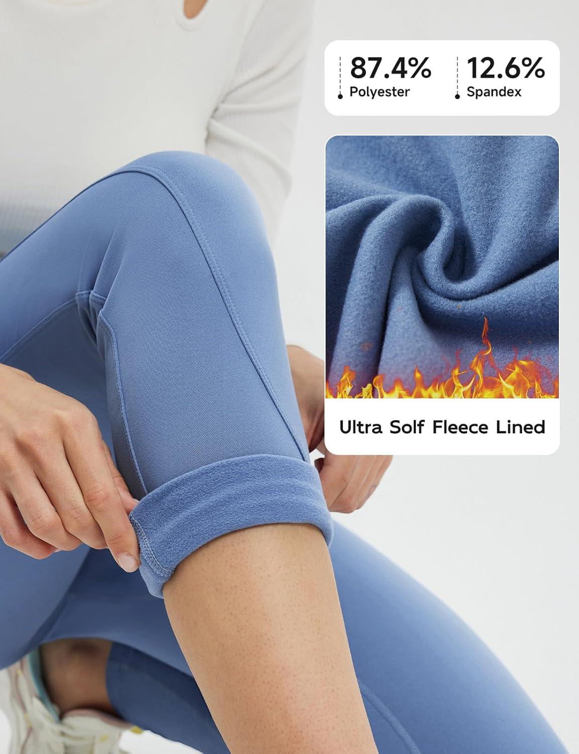 imagebaleaf Womens Fleece Lined Leggings Thermal Winter Warm Pants High Waisted Cold Weather Tights with Cross PocketsBlue