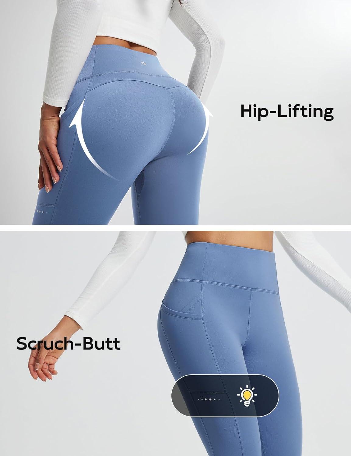 imagebaleaf Womens Fleece Lined Leggings Thermal Winter Warm Pants High Waisted Cold Weather Tights with Cross PocketsBlue