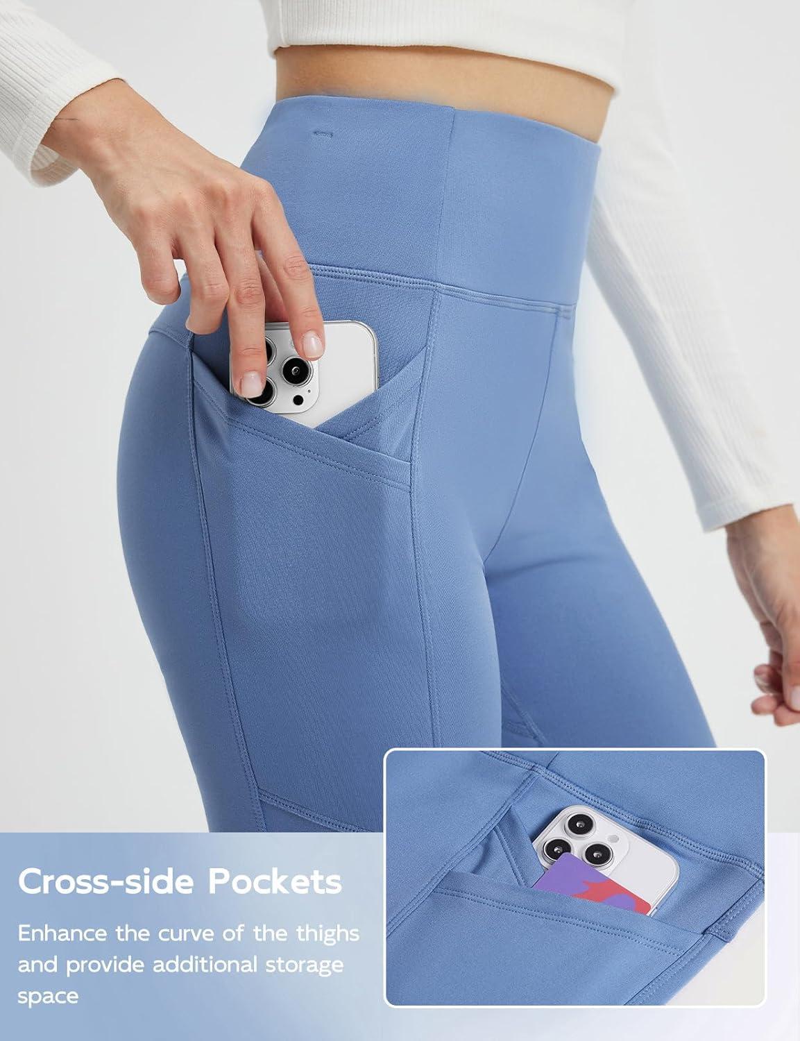 imagebaleaf Womens Fleece Lined Leggings Thermal Winter Warm Pants High Waisted Cold Weather Tights with Cross PocketsBlue