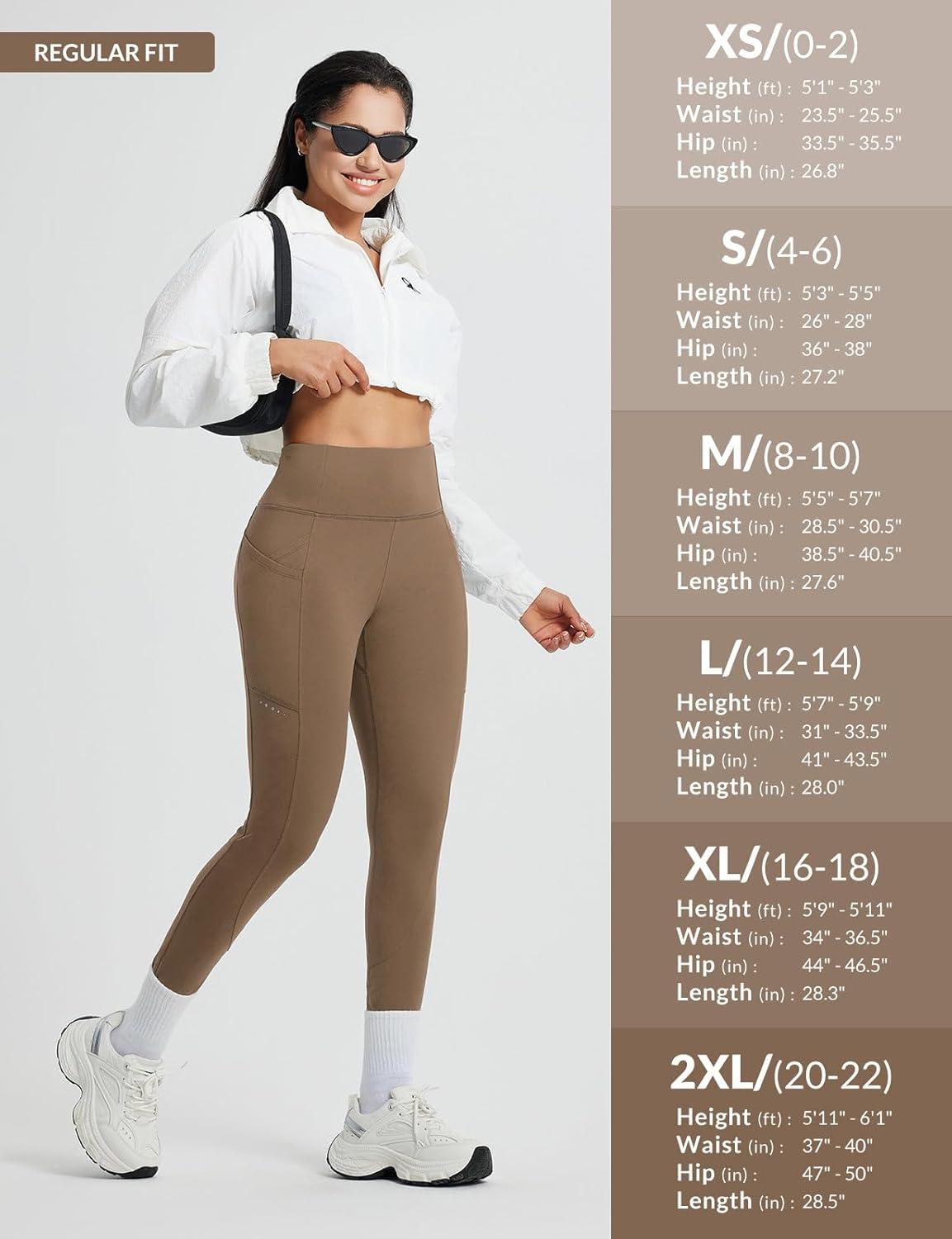 imagebaleaf Womens Fleece Lined Leggings Thermal Winter Warm Pants High Waisted Cold Weather Tights with Cross PocketsBrown