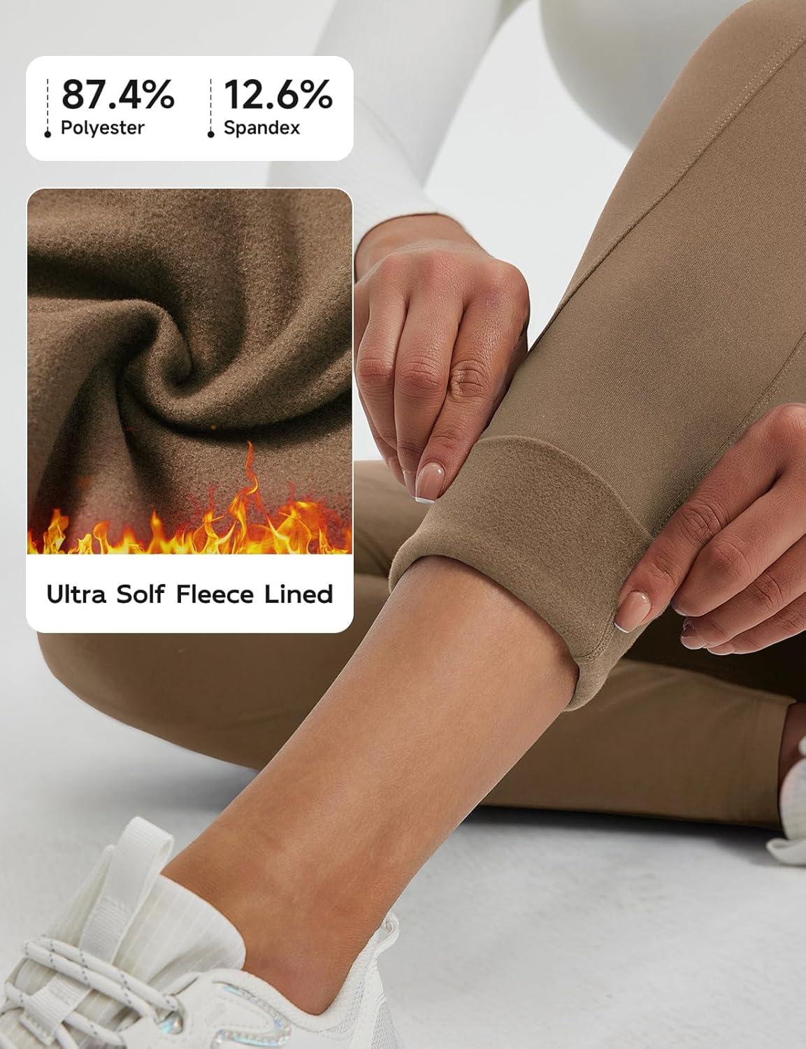 imagebaleaf Womens Fleece Lined Leggings Thermal Winter Warm Pants High Waisted Cold Weather Tights with Cross PocketsBrown