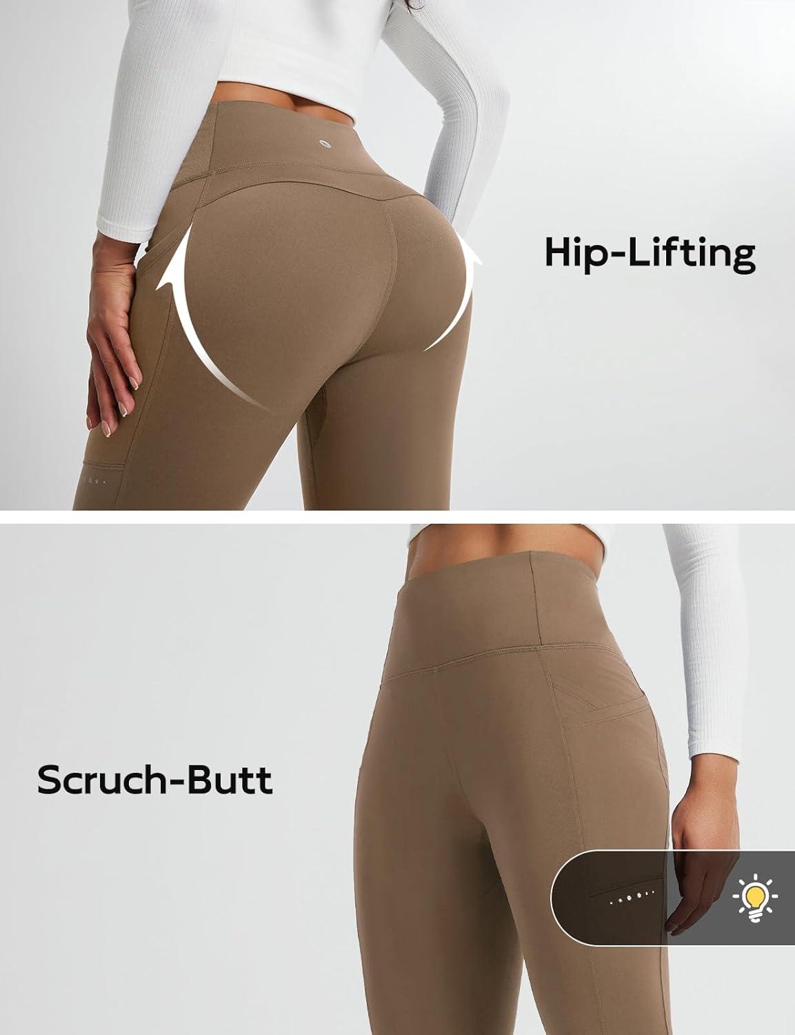 imagebaleaf Womens Fleece Lined Leggings Thermal Winter Warm Pants High Waisted Cold Weather Tights with Cross PocketsBrown