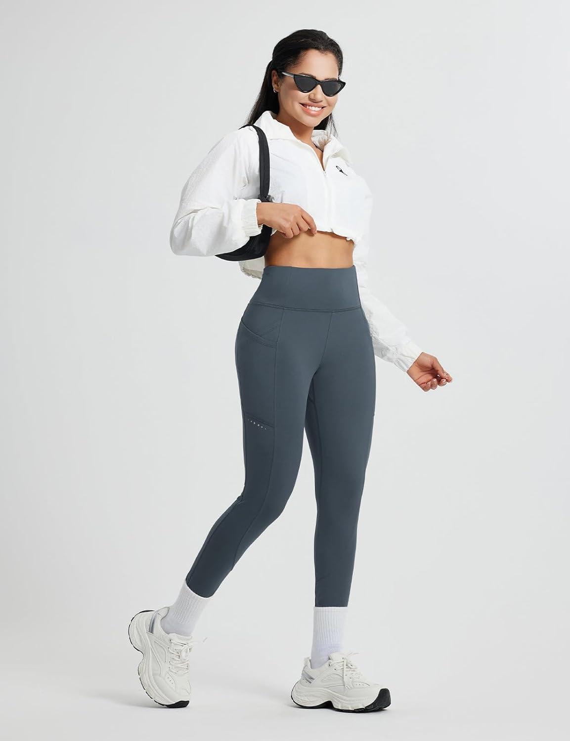 imagebaleaf Womens Fleece Lined Leggings Thermal Winter Warm Pants High Waisted Cold Weather Tights with Cross PocketsDark Gray