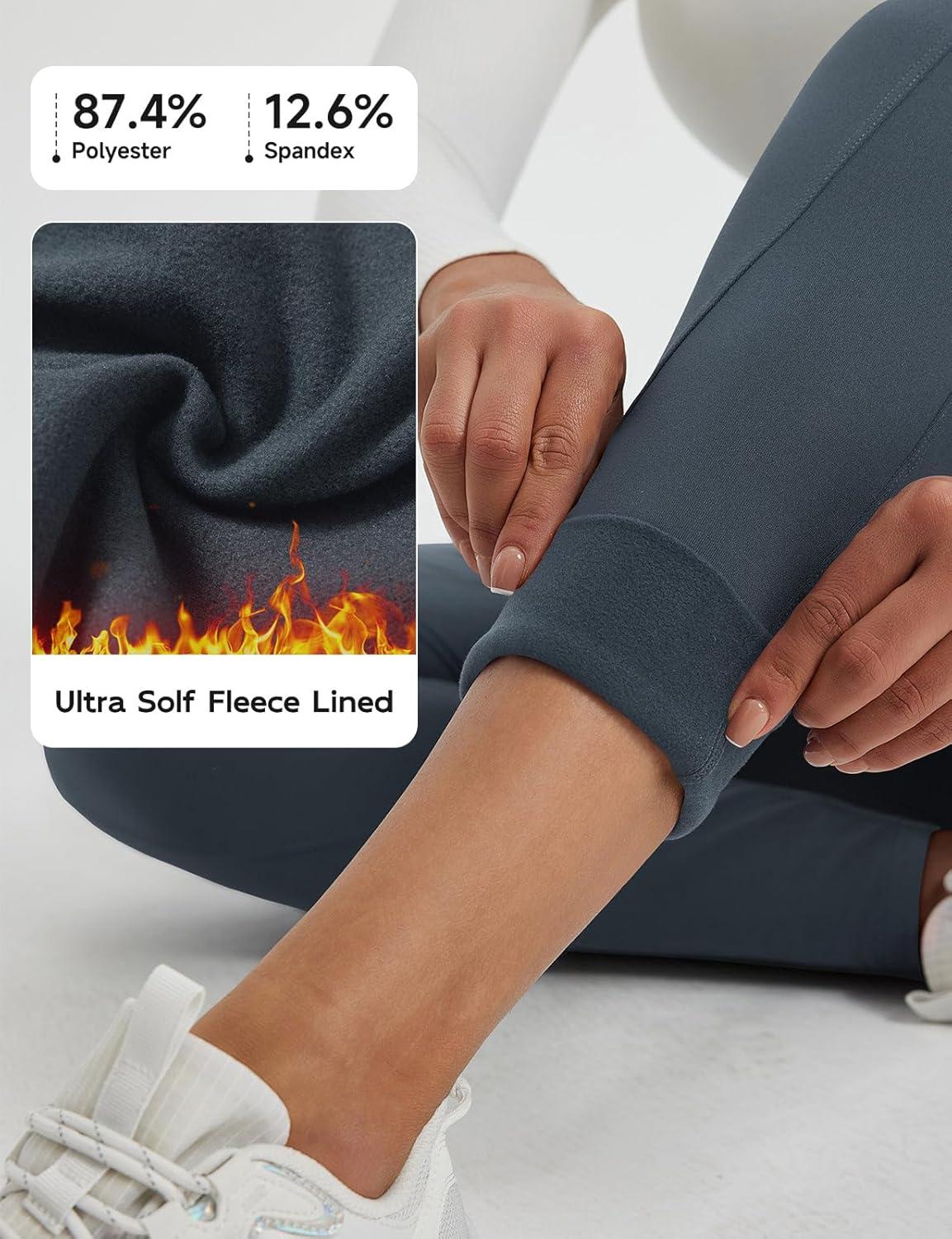 imagebaleaf Womens Fleece Lined Leggings Thermal Winter Warm Pants High Waisted Cold Weather Tights with Cross PocketsDark Gray