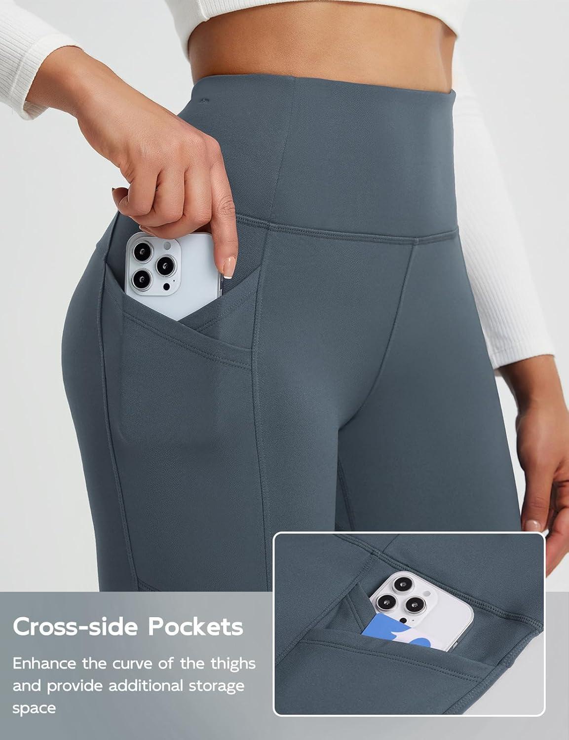 imagebaleaf Womens Fleece Lined Leggings Thermal Winter Warm Pants High Waisted Cold Weather Tights with Cross PocketsDark Gray