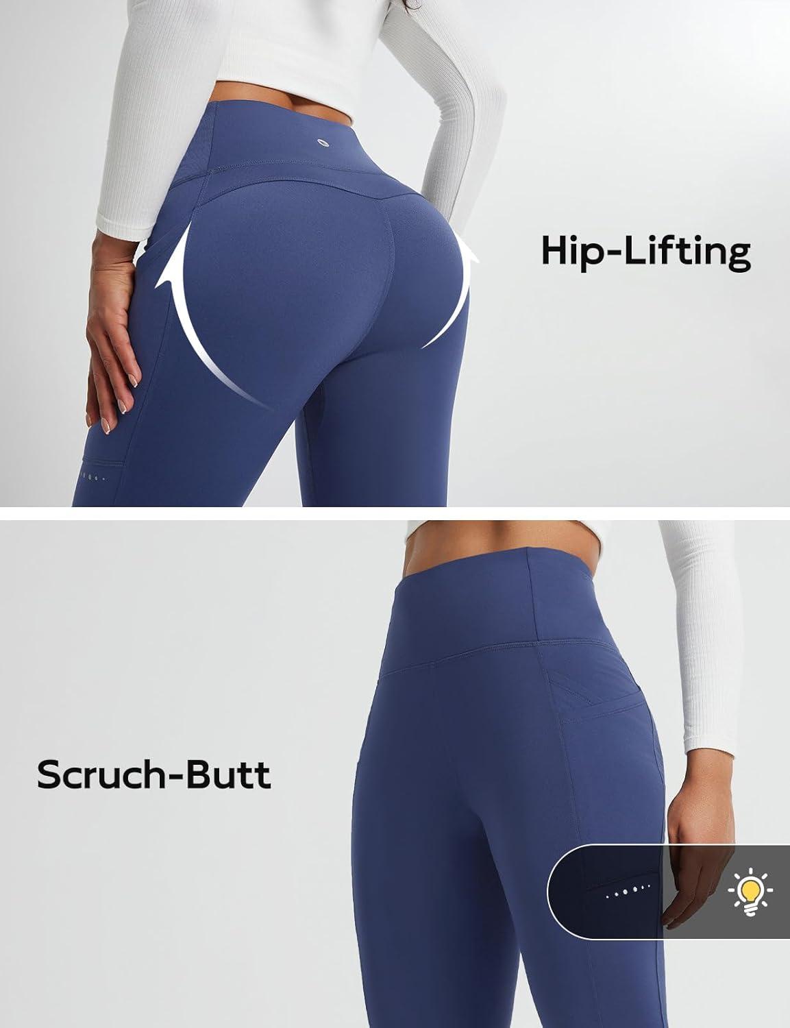 imagebaleaf Womens Fleece Lined Leggings Thermal Winter Warm Pants High Waisted Cold Weather Tights with Cross PocketsNavy Blue