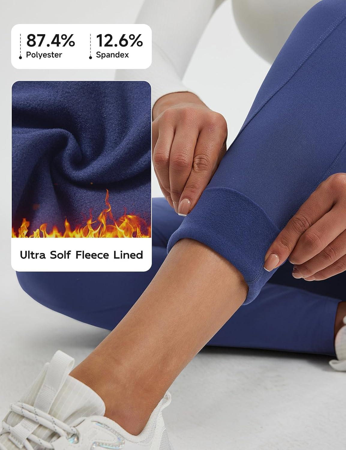 imagebaleaf Womens Fleece Lined Leggings Thermal Winter Warm Pants High Waisted Cold Weather Tights with Cross PocketsNavy Blue