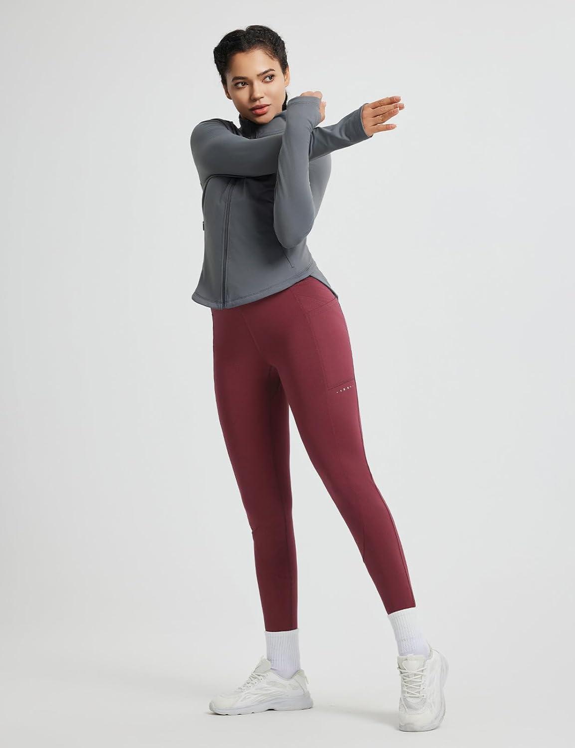 imagebaleaf Womens Fleece Lined Leggings Thermal Winter Warm Pants High Waisted Cold Weather Tights with Cross PocketsWine Red