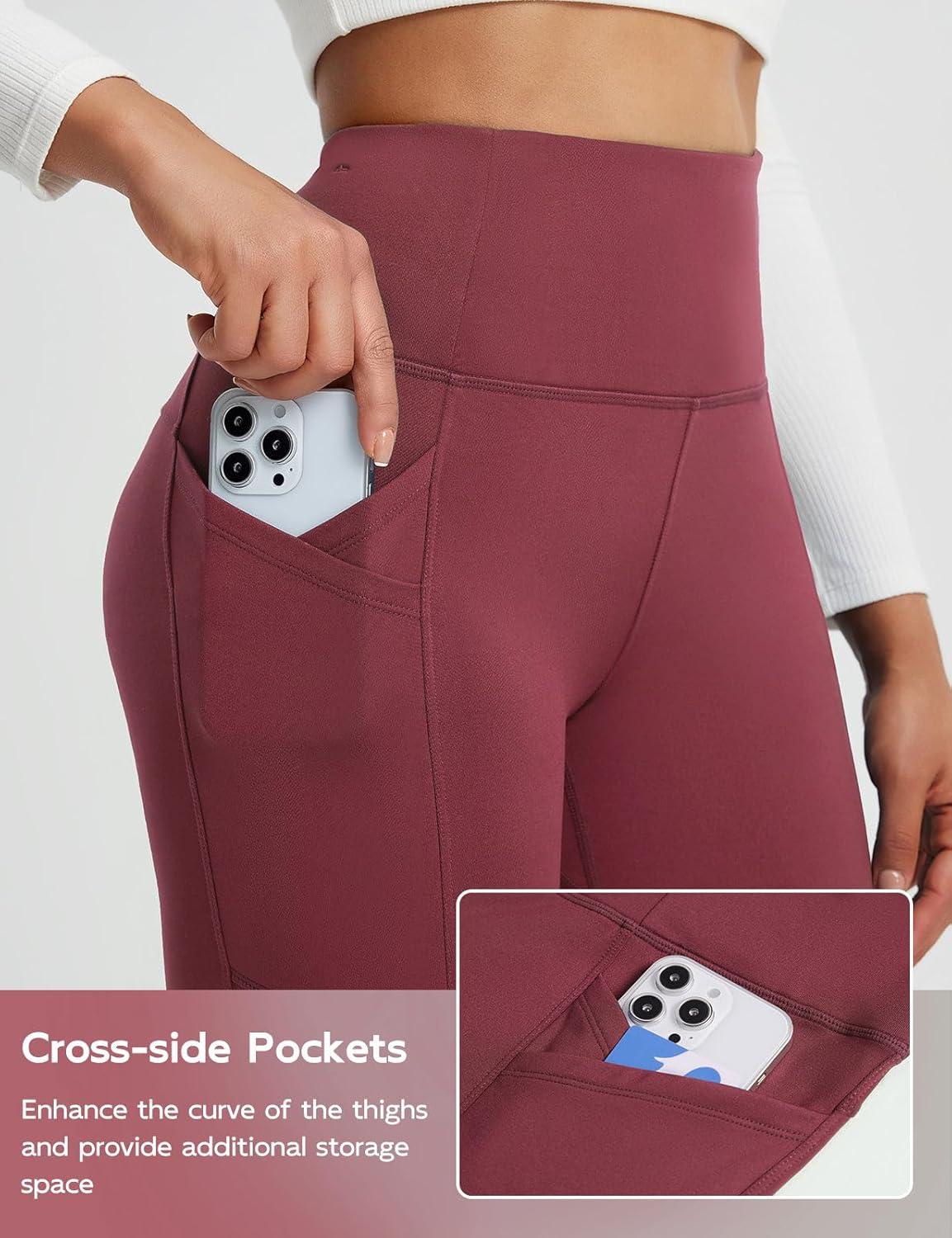 imagebaleaf Womens Fleece Lined Leggings Thermal Winter Warm Pants High Waisted Cold Weather Tights with Cross PocketsWine Red