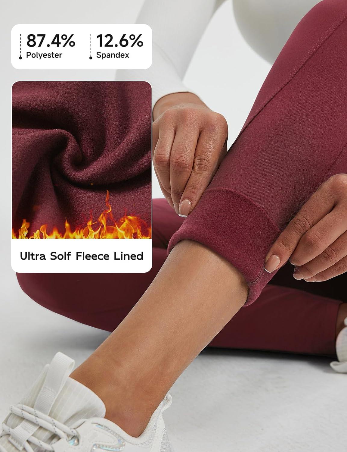 imagebaleaf Womens Fleece Lined Leggings Thermal Winter Warm Pants High Waisted Cold Weather Tights with Cross PocketsWine Red