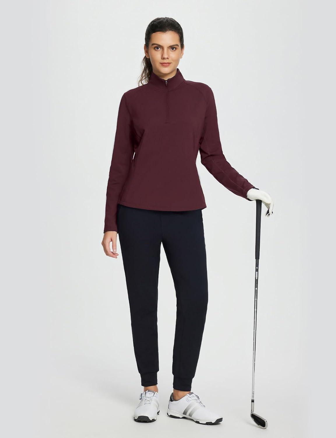 imagebaleaf Womens Fleece Pullover Jacket Water Resistant Half Zip Thermal Golf Shirts Cold Weather Running Gear WinterWine Red