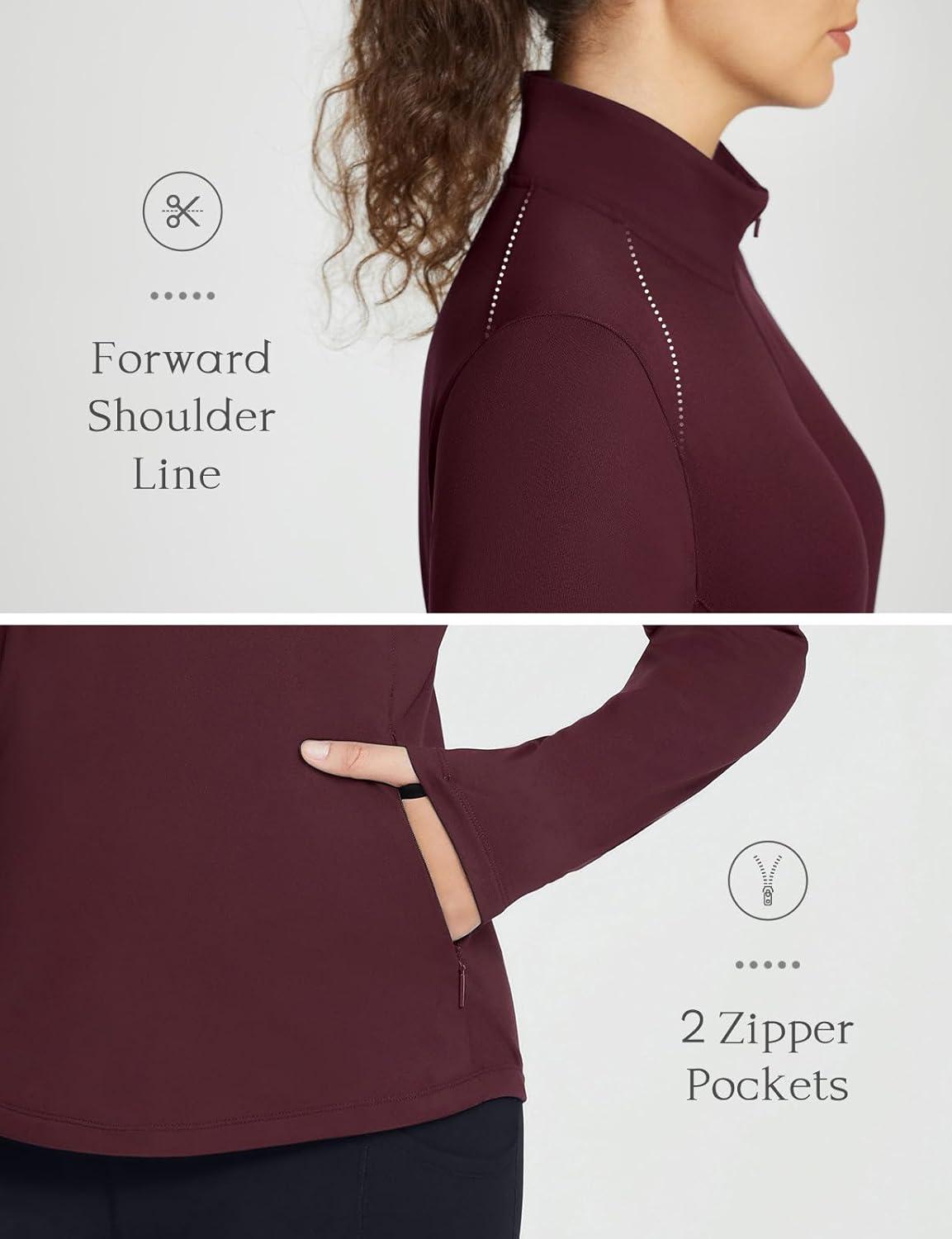 imagebaleaf Womens Fleece Pullover Jacket Water Resistant Half Zip Thermal Golf Shirts Cold Weather Running Gear WinterWine Red