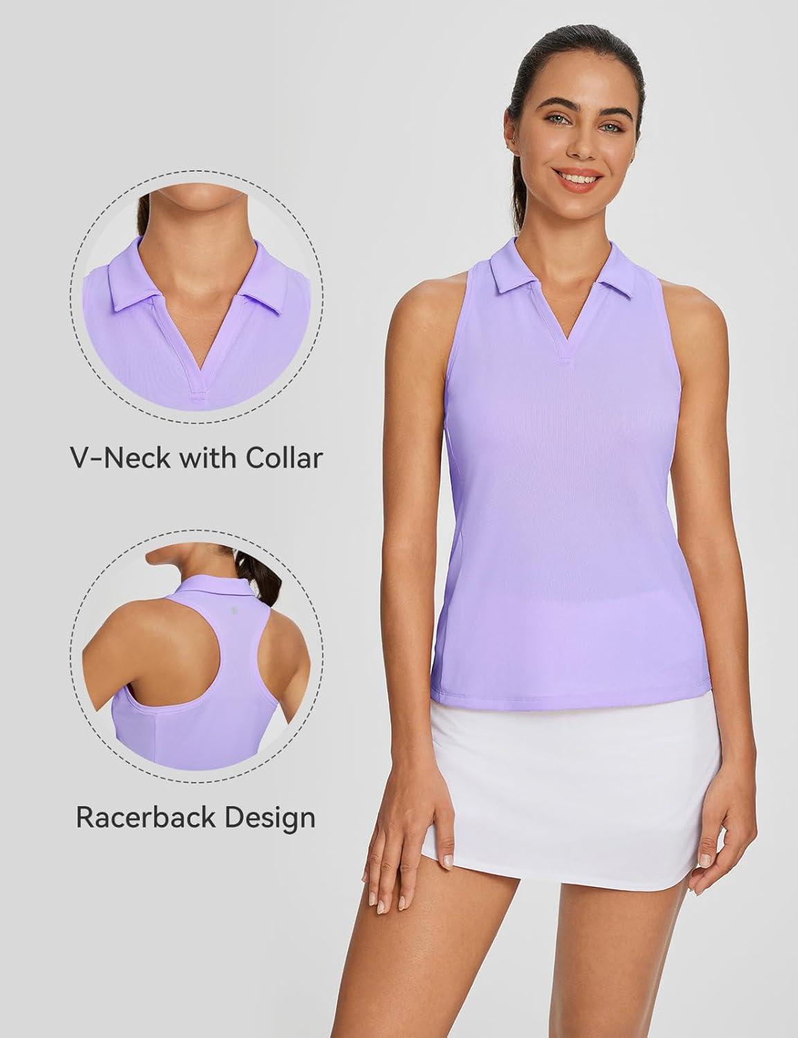 imagebaleaf Womens Golf Shirt Sleeveless Tennis Tank Tops VNeck Racerback Polo Collar UPFPurple