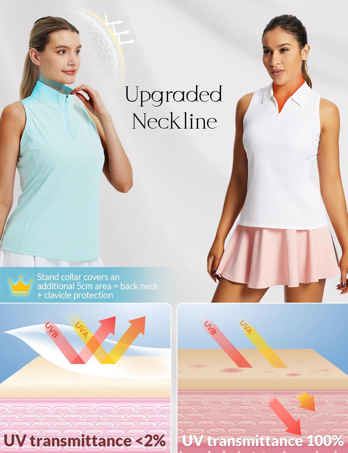 imagebaleaf Womens Golf Shirts Tank Top with Quarter Zip Collar Polo Tennis Sleeveless Racerback Tanks Quick Dry UPF 50 Light Pink M