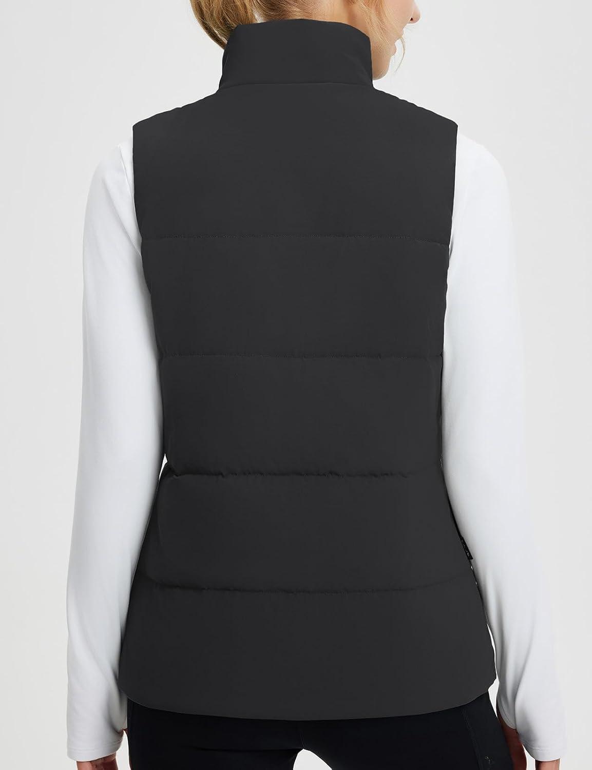 imagebaleaf Womens Lightweight Puffy Vest Quilted Winter Warm Outerwear Water Resistant Stand Collar Sleeveless Running JacketsBlack