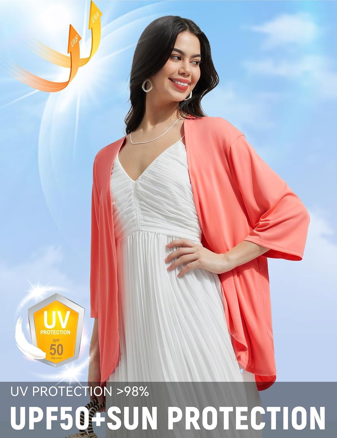 imagebaleaf Womens Long Sleeve Sun Shirts UPF 50 Lightweight Open Front Cardigan with Pockets Beach Cover Up SPF Sun WrapPink34 Sleeve