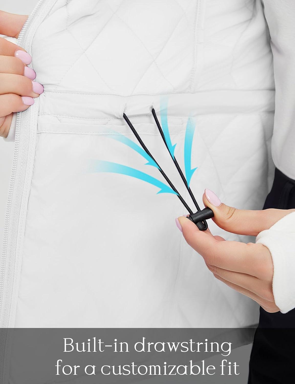 imagebaleaf Womens Puffer Drawstring Vest Lightweight Winter Warm Stand Collar Quilted Golf Vests Water Resistant Zip PocketsStar White