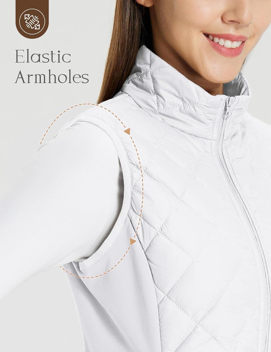 imagebaleaf Womens Puffer Vest Lightweight Winter Warm Stand Collar Quilted Vests Water Resistant Zip PocketsStar White