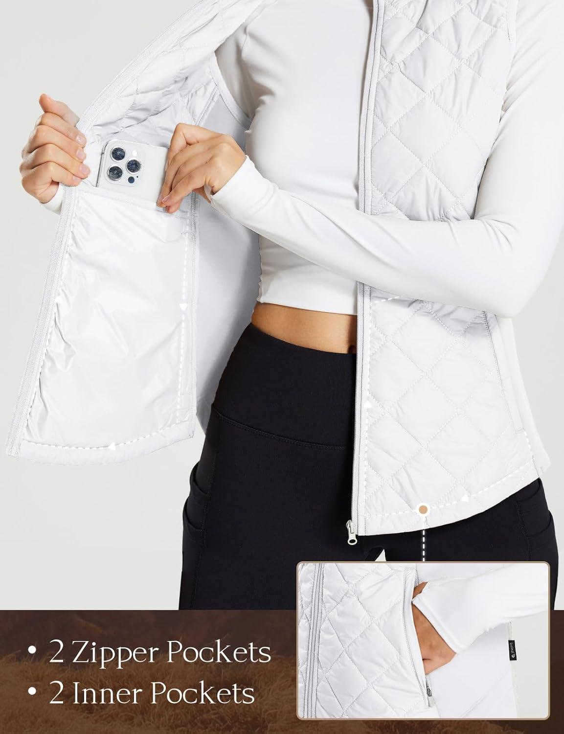 imagebaleaf Womens Puffer Vest Lightweight Winter Warm Stand Collar Quilted Vests Water Resistant Zip PocketsStar White