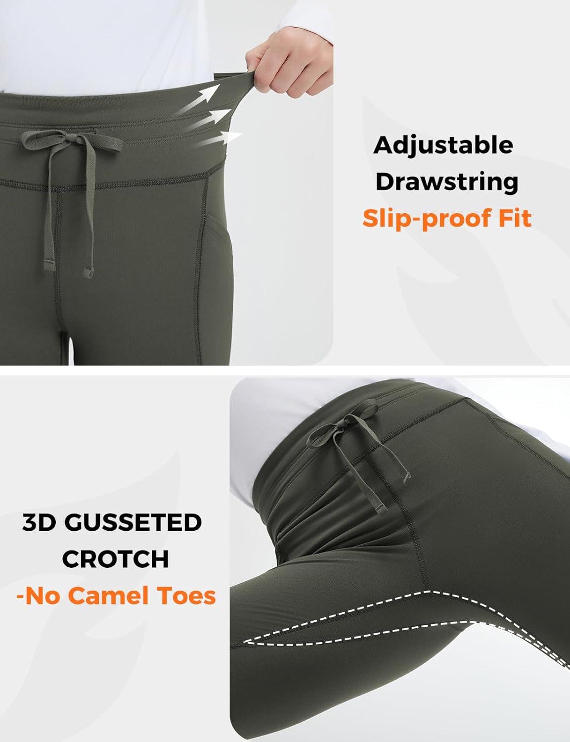 imagebaleaf Womens Thermal Fleece Lined Leggings with Pockets Ankle Zip Reflective Water Resistant High Waisted Warm Snow PantsArmy Green