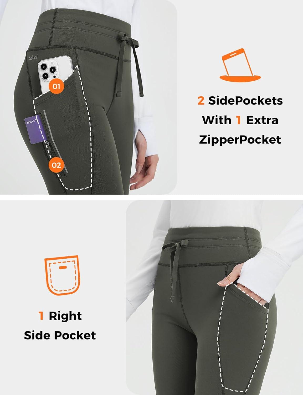 imagebaleaf Womens Thermal Fleece Lined Leggings with Pockets Ankle Zip Reflective Water Resistant High Waisted Warm Snow PantsArmy Green