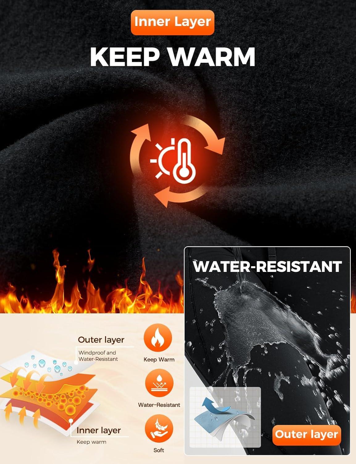 imagebaleaf Womens Thermal Fleece Lined Leggings with Pockets Ankle Zip Reflective Water Resistant High Waisted Warm Snow PantsBlack