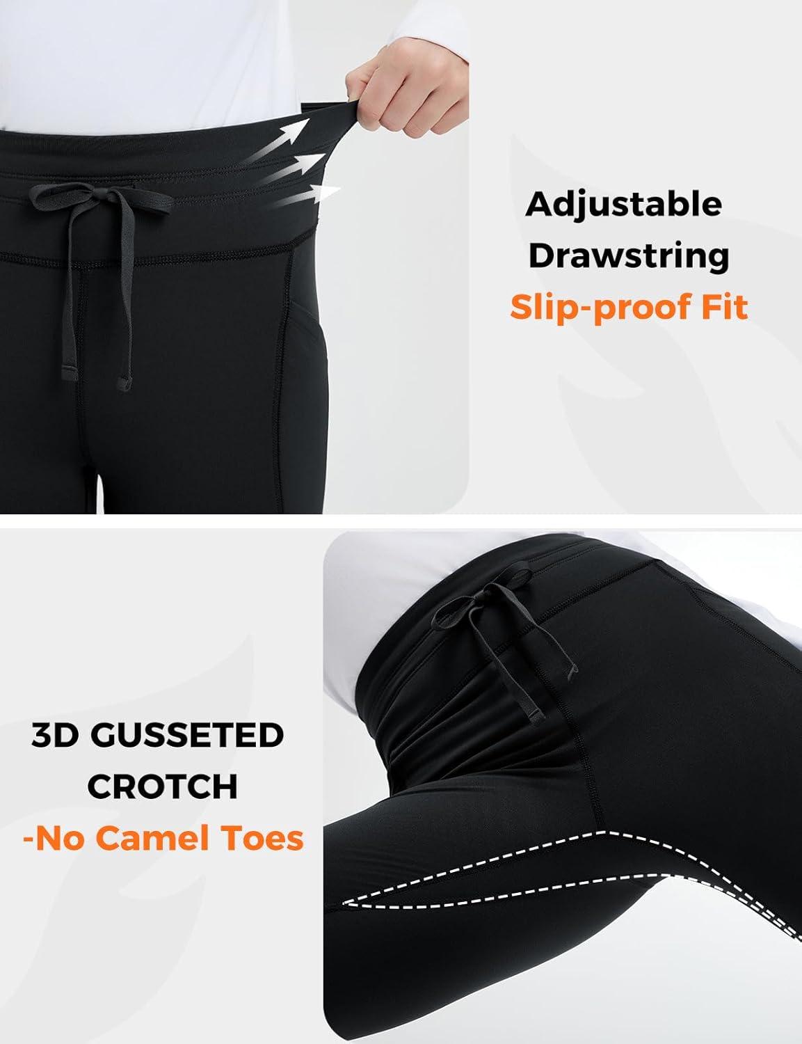 imagebaleaf Womens Thermal Fleece Lined Leggings with Pockets Ankle Zip Reflective Water Resistant High Waisted Warm Snow PantsBlack