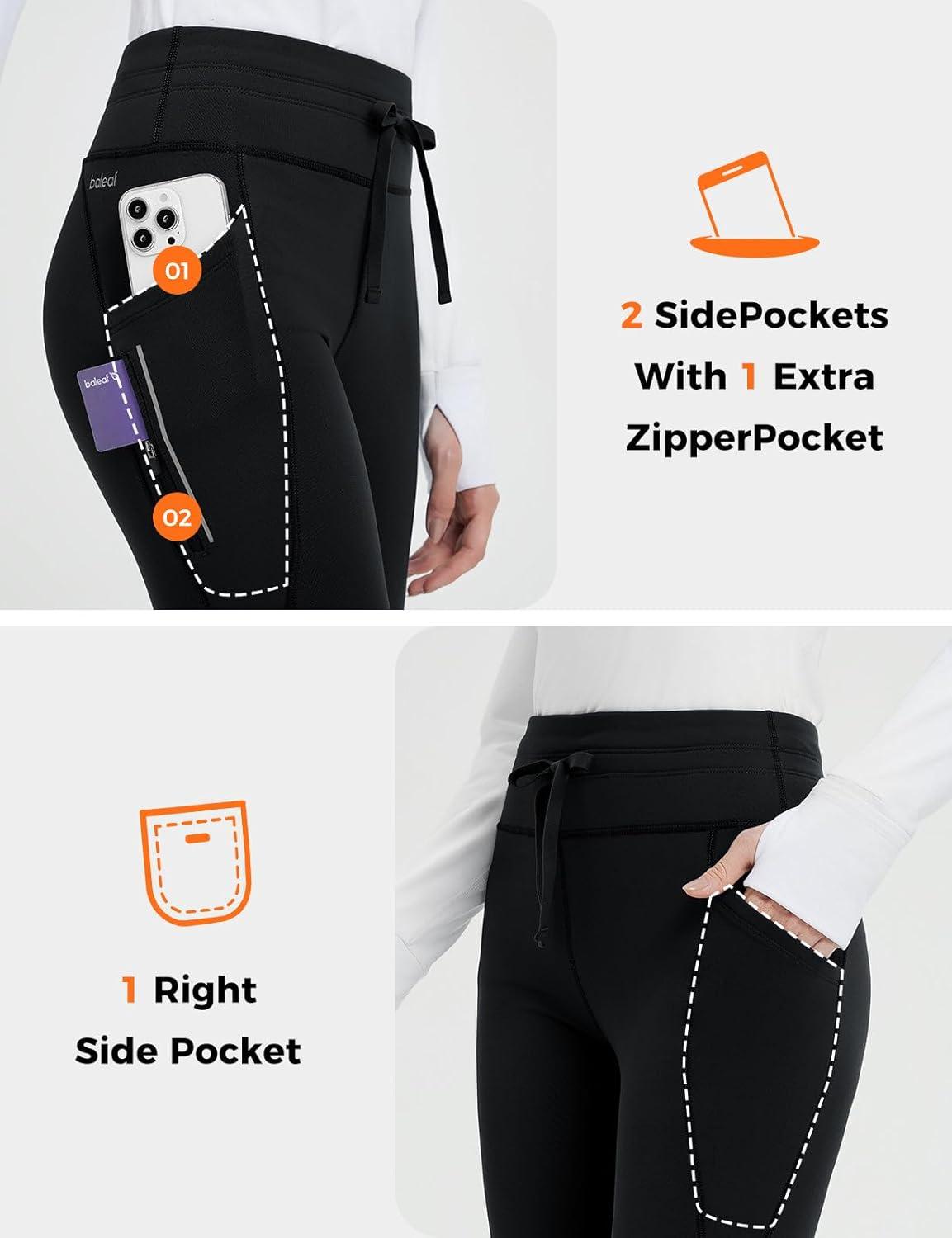 imagebaleaf Womens Thermal Fleece Lined Leggings with Pockets Ankle Zip Reflective Water Resistant High Waisted Warm Snow PantsBlack